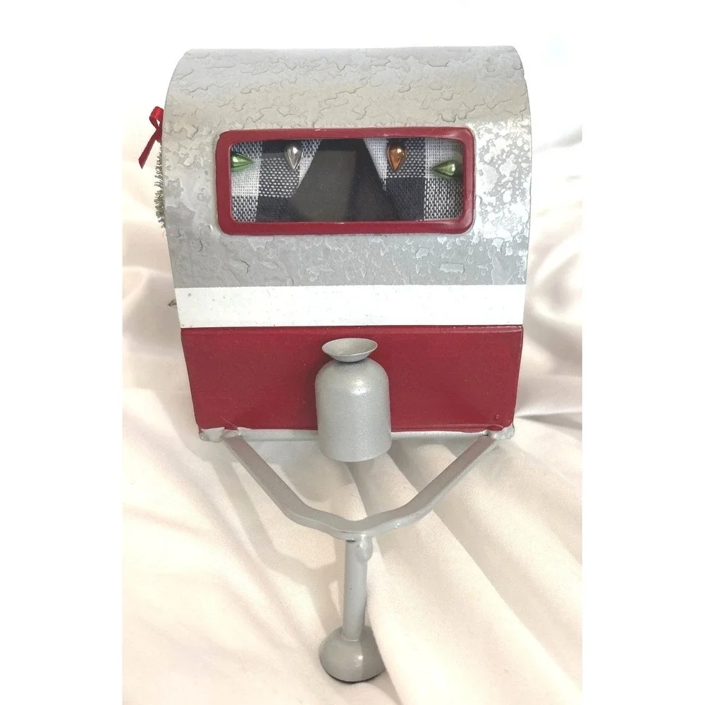Christmas Galvanized Metal‎ Teardrop Camper Trailer Red Silver Holiday Decor